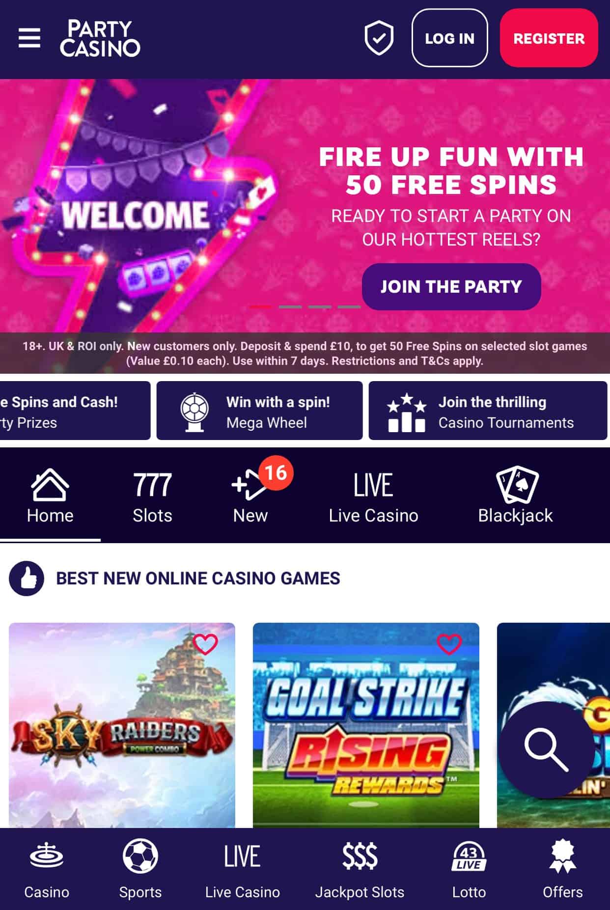 party casino home mobile